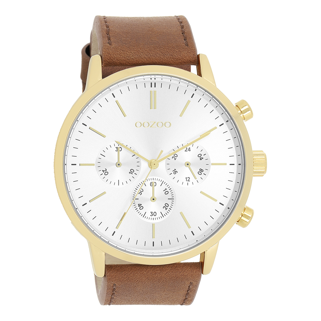 OOZOO Montre en couleur or avec bracelet en cuir en marron - C11201