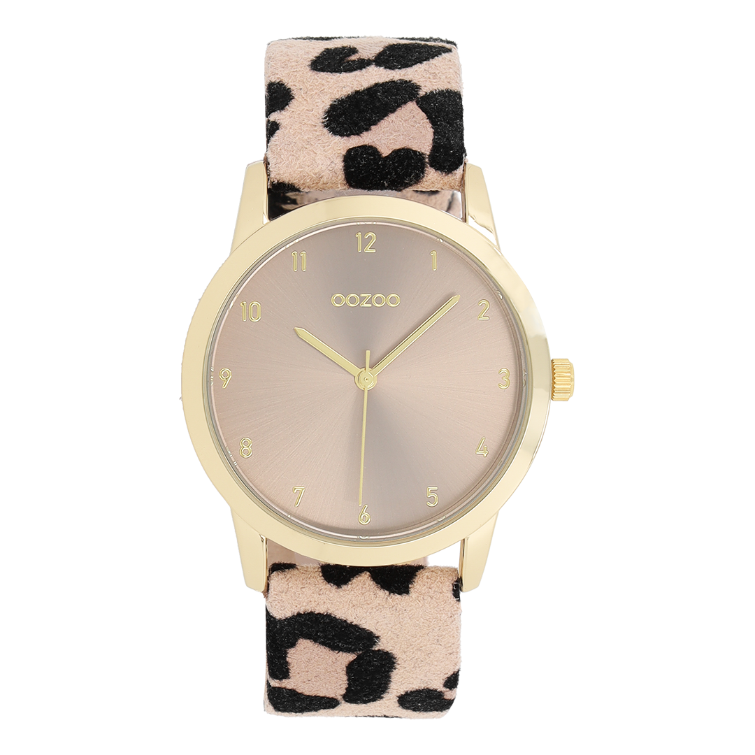 Gold coloured OOZOO watch with brown leather strap - C11372