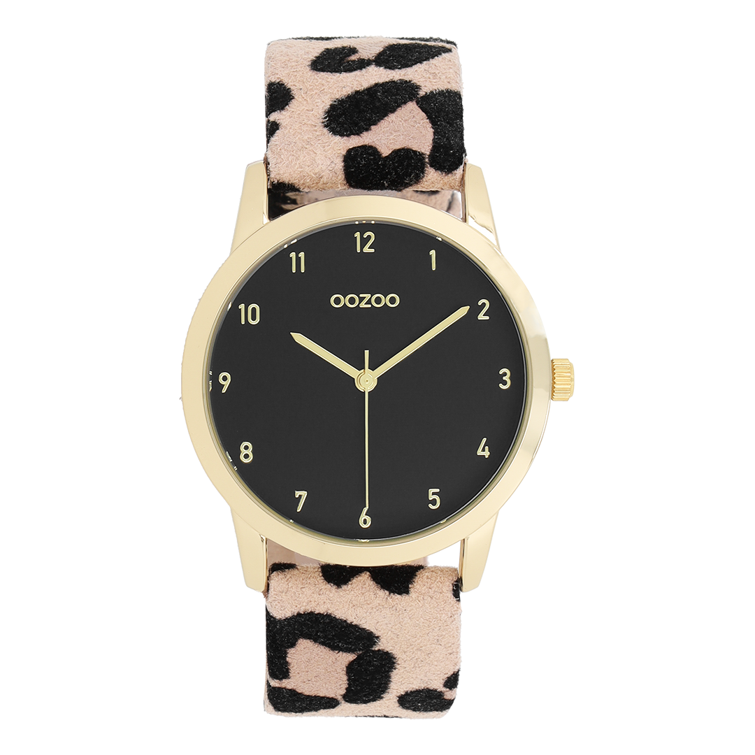 Gold coloured OOZOO watch with brown leather strap - C11373