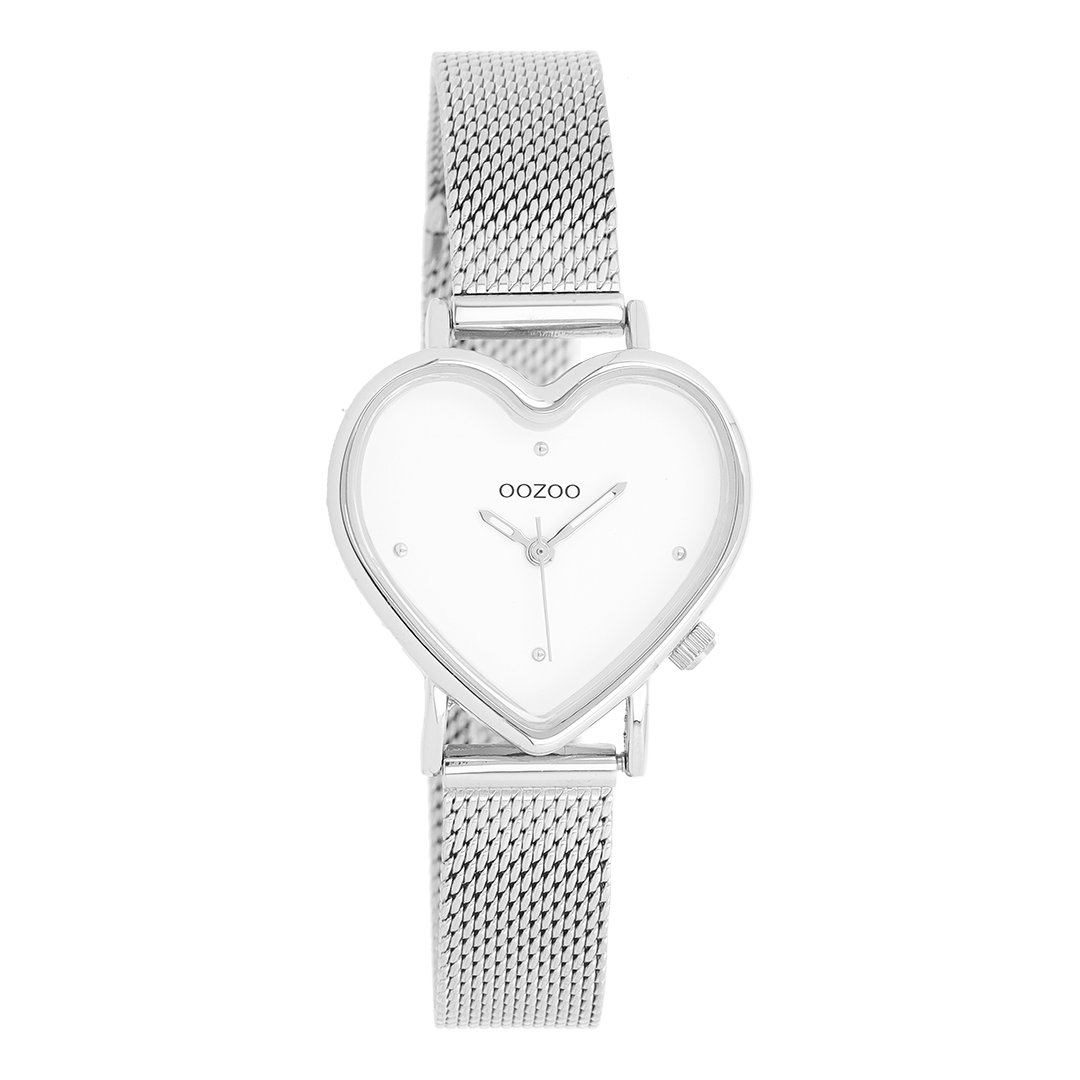 Silver coloured OOZOO watch with metal mesh bracelet - C11413