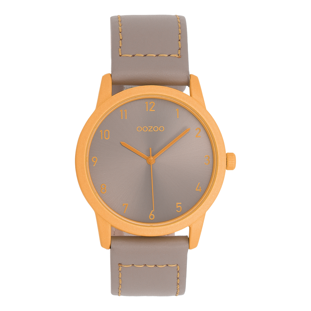 Fluo orange OOZOO watch with taupe leather strap - C11558