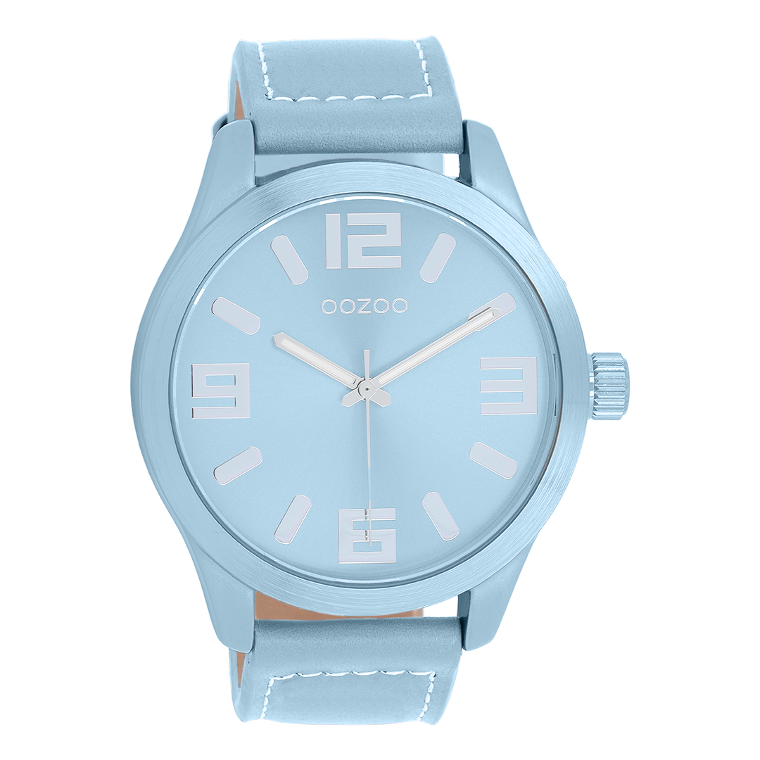 Light blue coloured OOZOO watch with light blue leather strap - C11653
