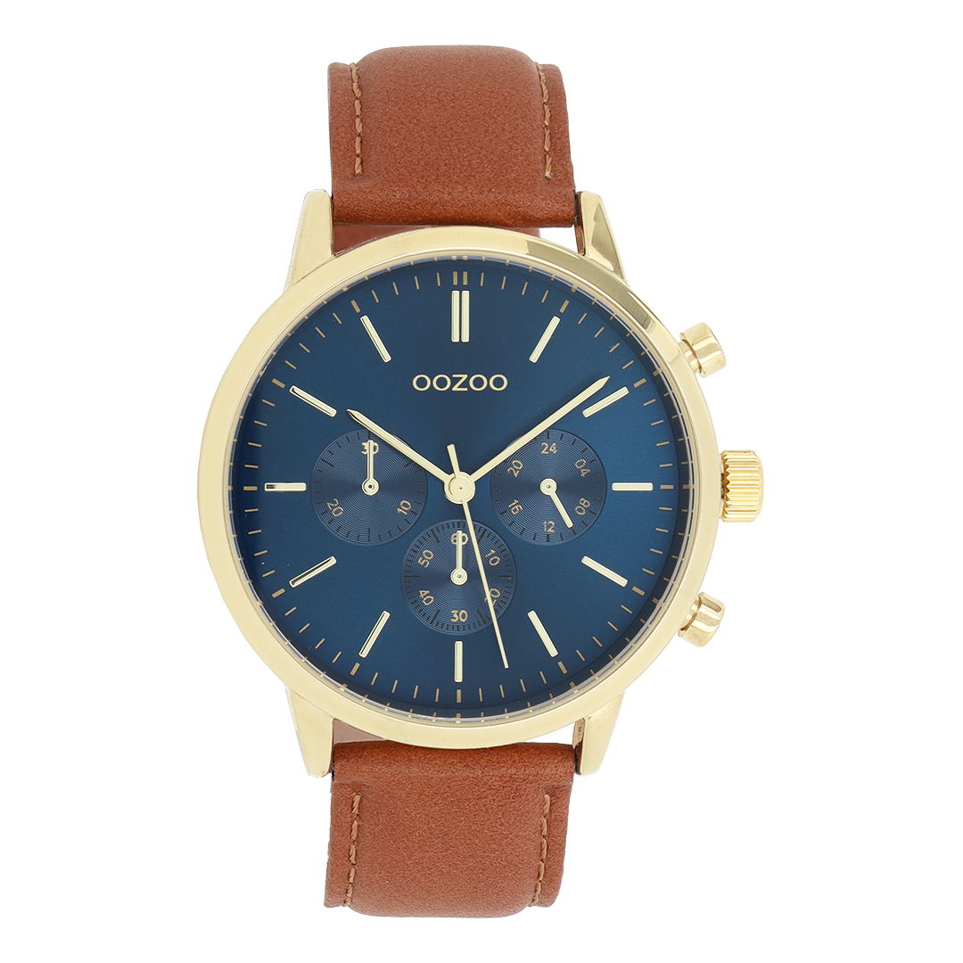 Gold coloured OOZOO watch with brown leather strap - C11707