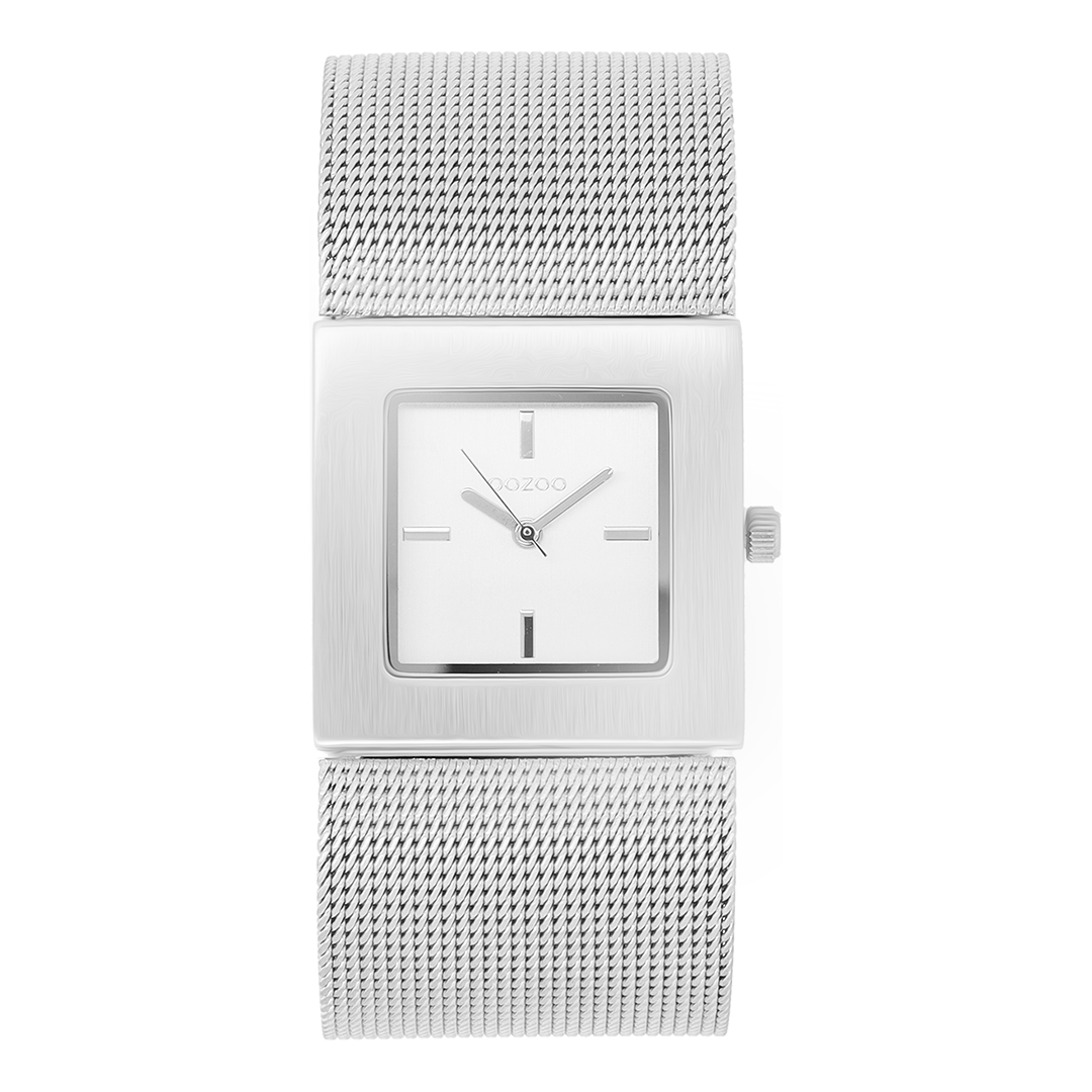 Zilverkleurige OOZOO horloge met metalen mesh armband - C2000