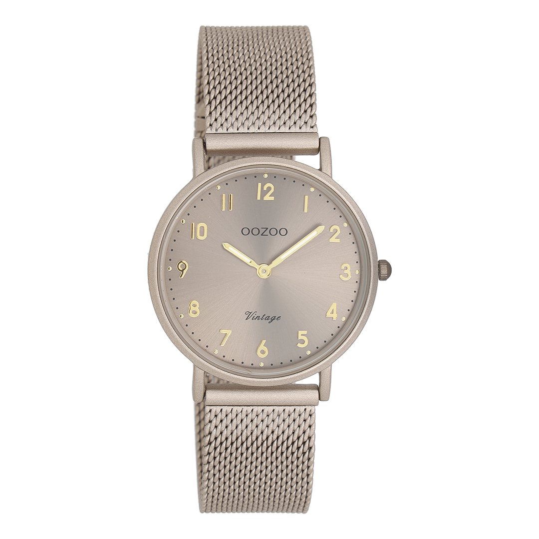 Taupe OOZOO watch with metal mesh bracelet - C20382