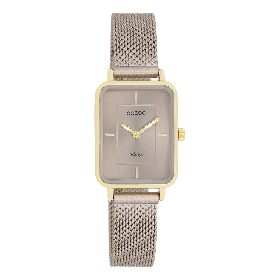 Gold coloured OOZOO watch with taupe metal mesh bracelet - C20384