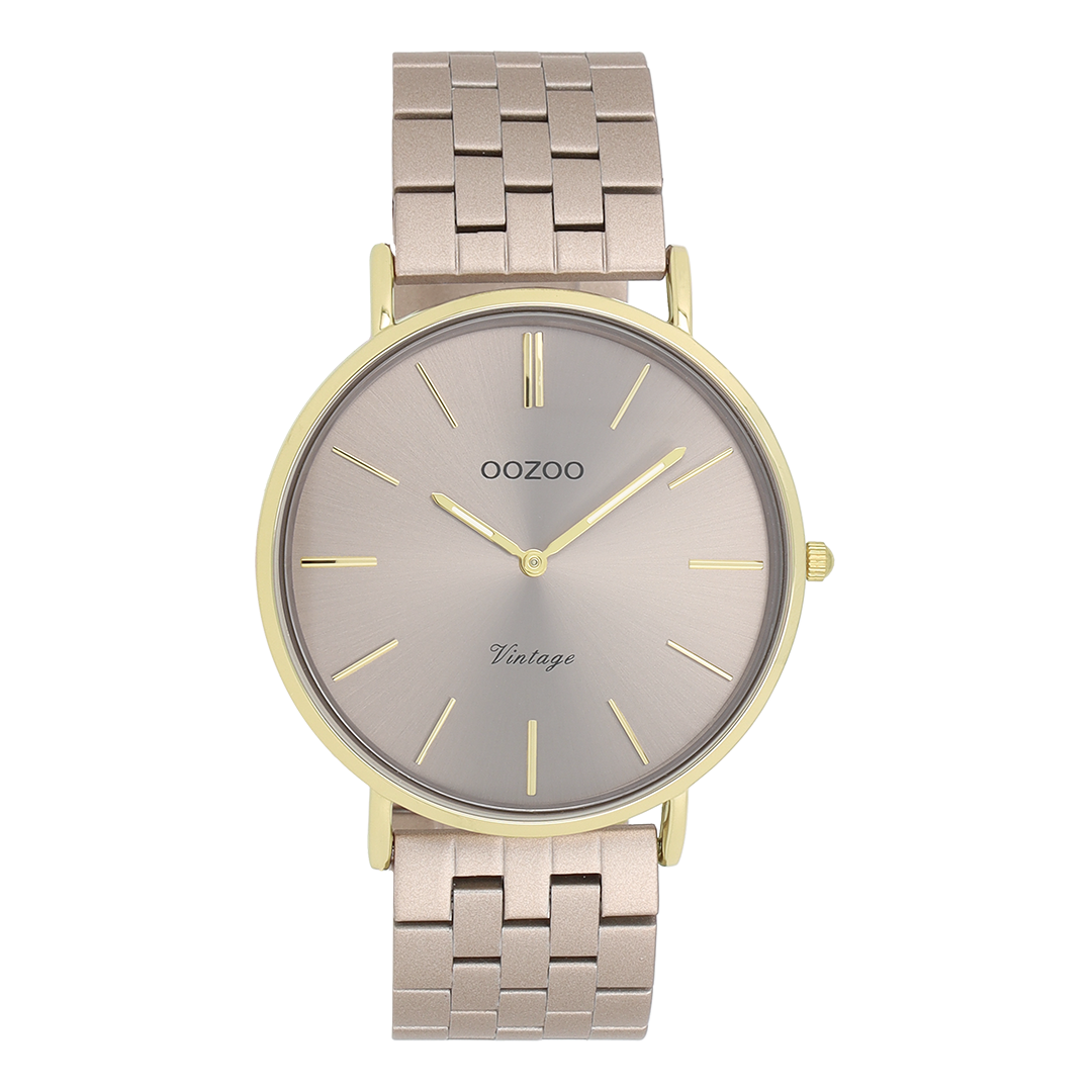 Gold coloured OOZOO watch with taupe stainless steel bracelet - C20404