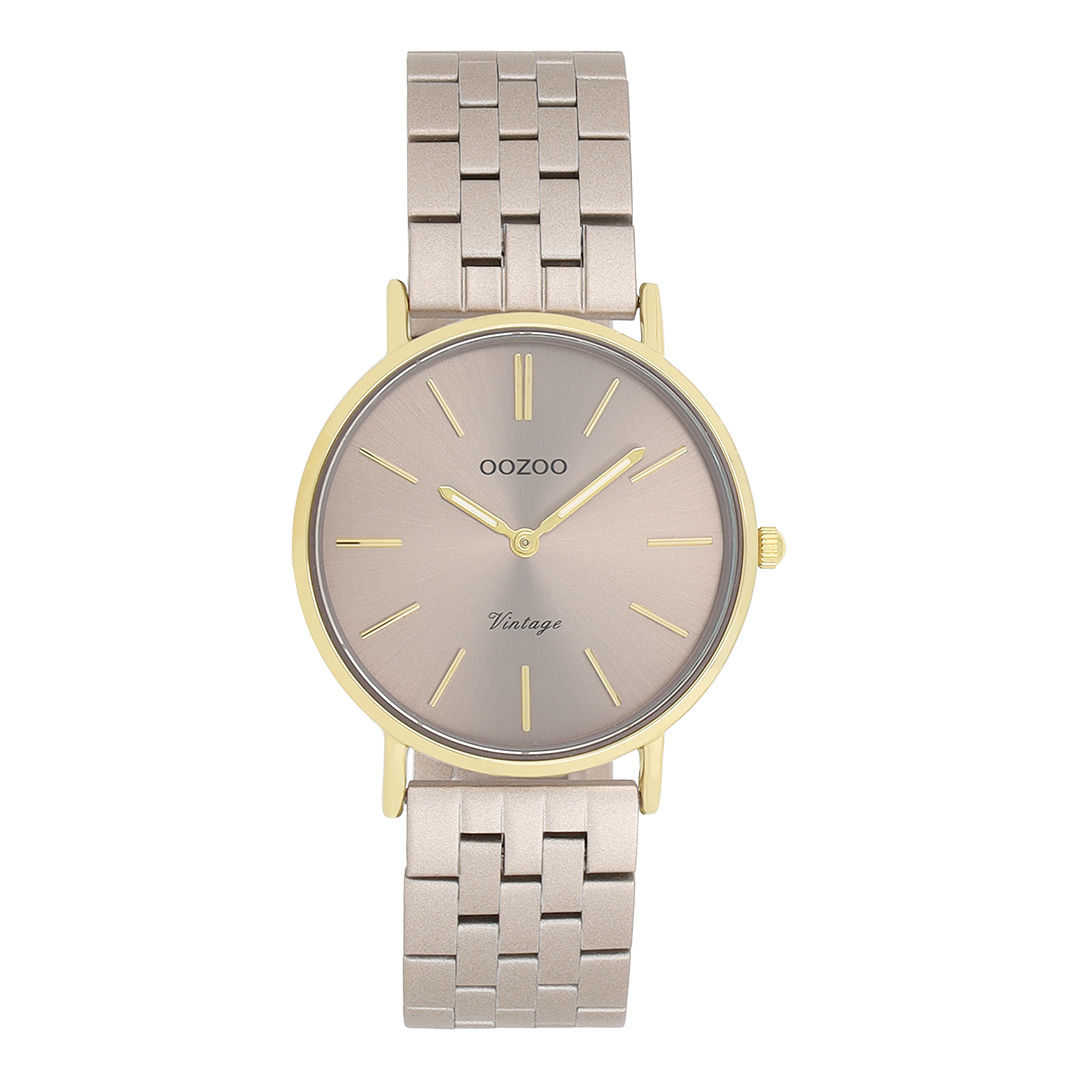 Gold coloured OOZOO watch with taupe stainless steel bracelet - C20409
