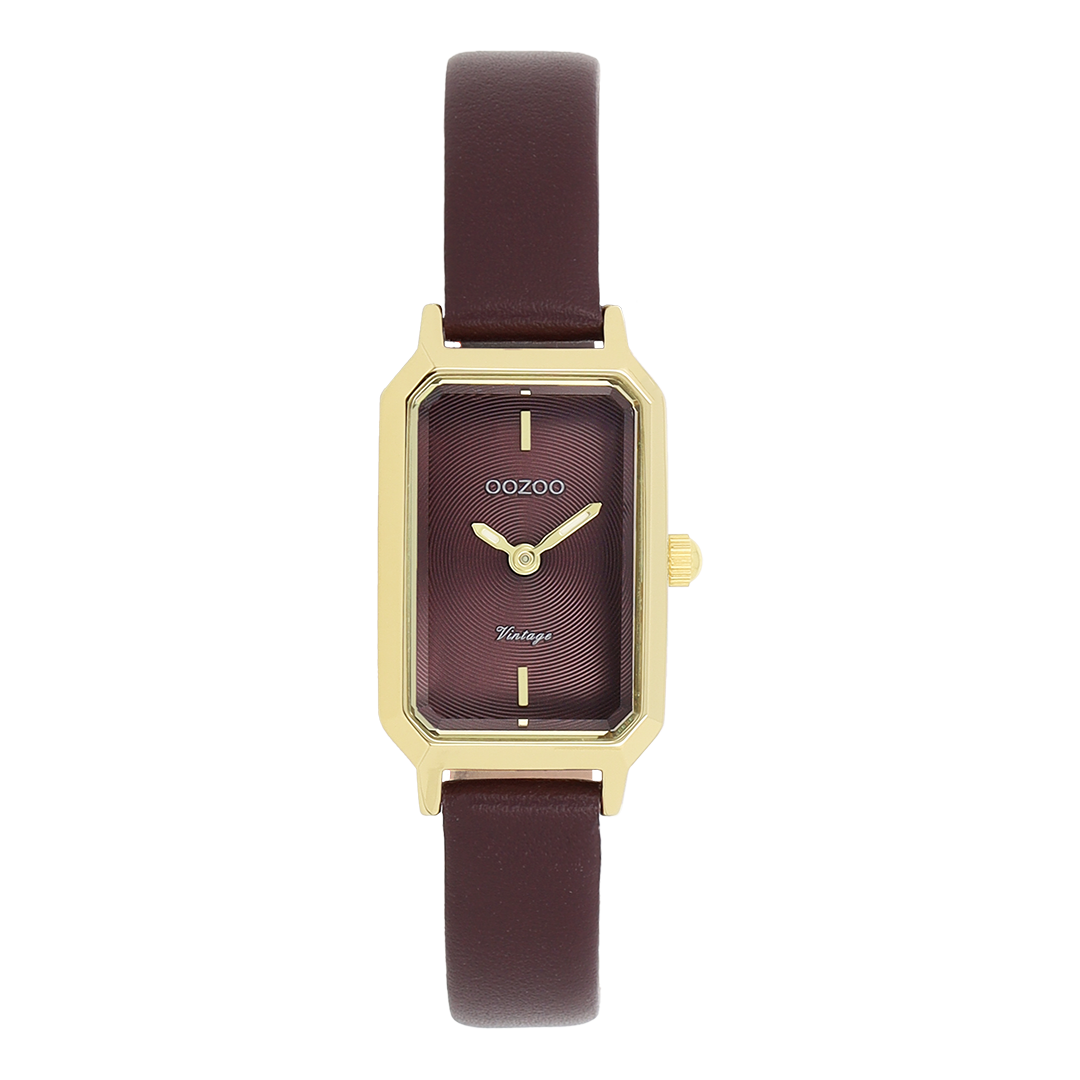 Gold coloured OOZOO watch with fig red leather strap - C20421