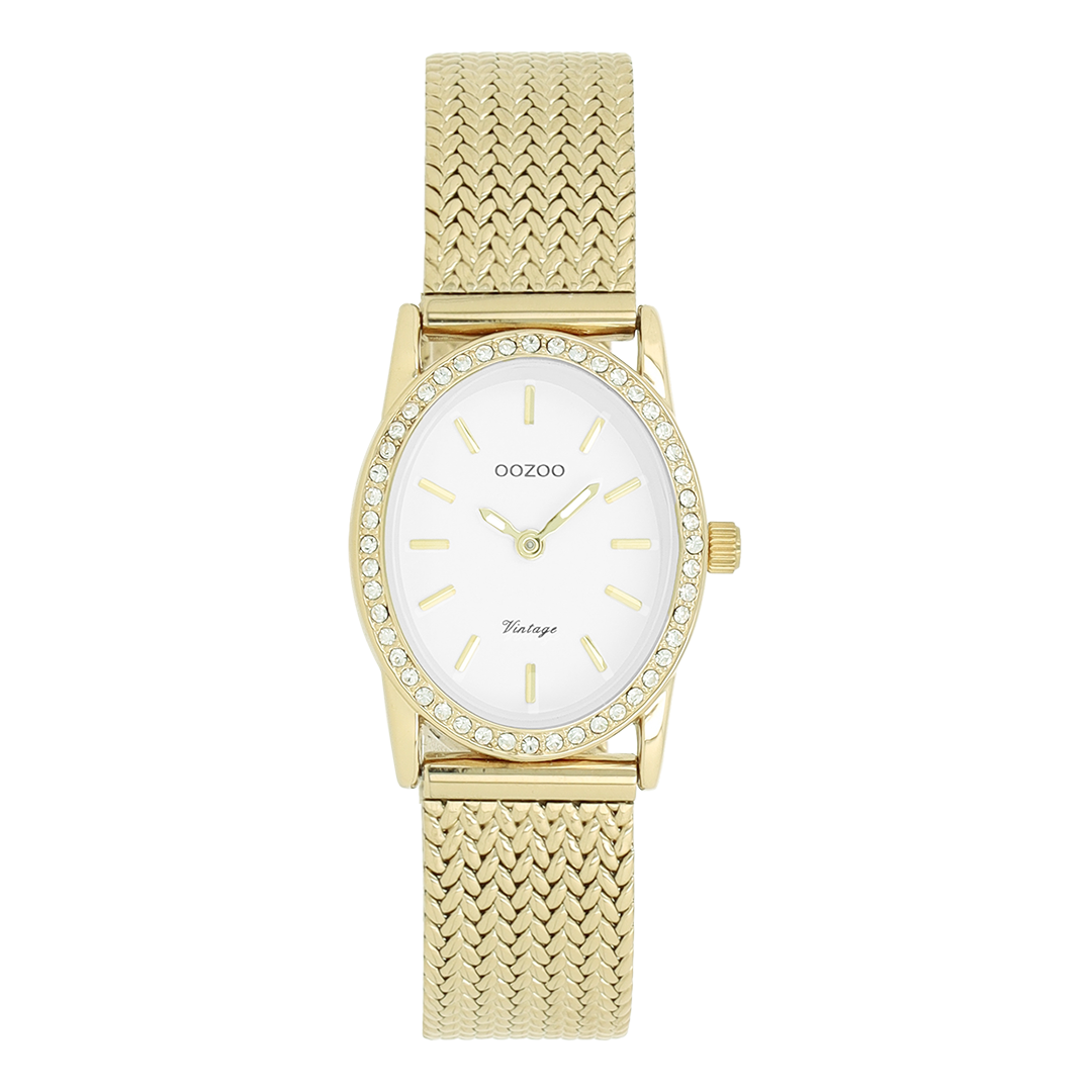 Gold coloured OOZOO watch with metal v-mesh bracelet - C20432