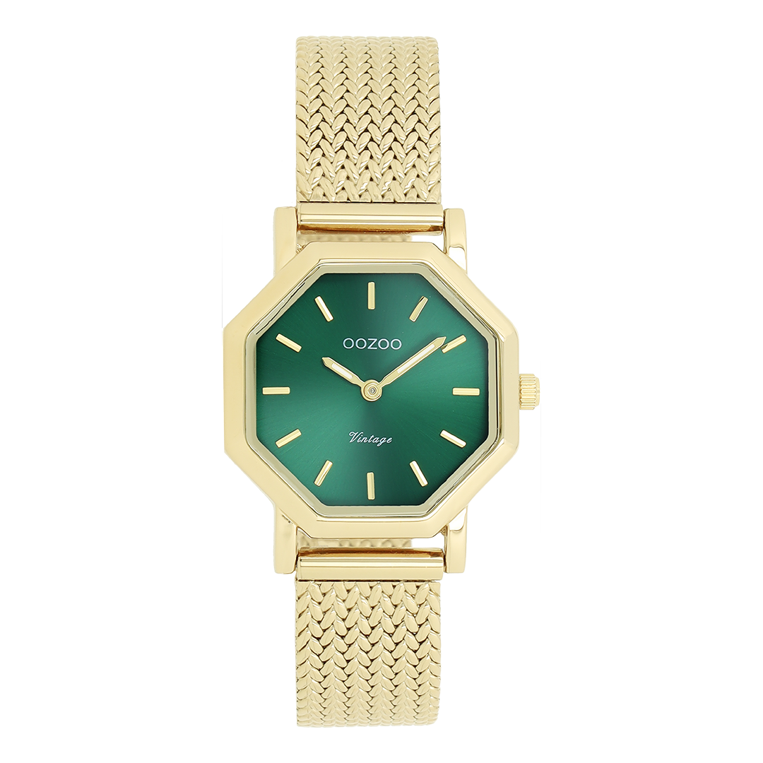 Gold coloured OOZOO watch with metal v-mesh bracelet - C20437