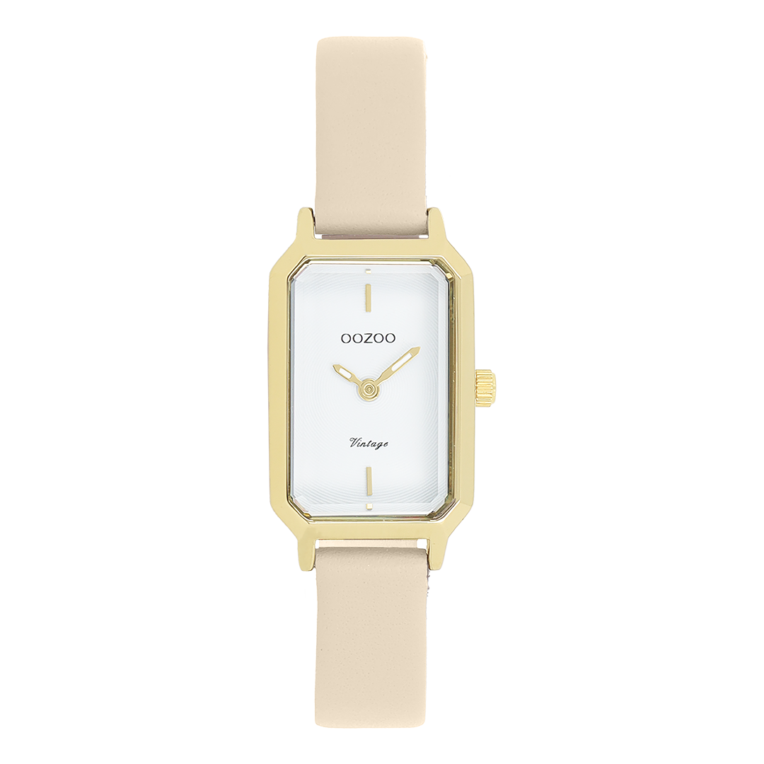 Gold coloured OOZOO watch with sand leather strap - C20450