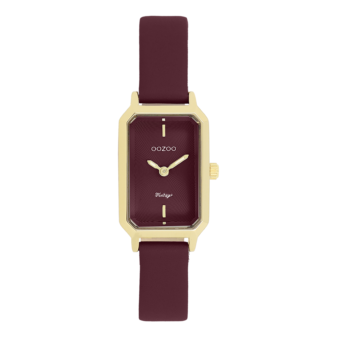 Gold coloured OOZOO watch with burgundy leather strap - C20453