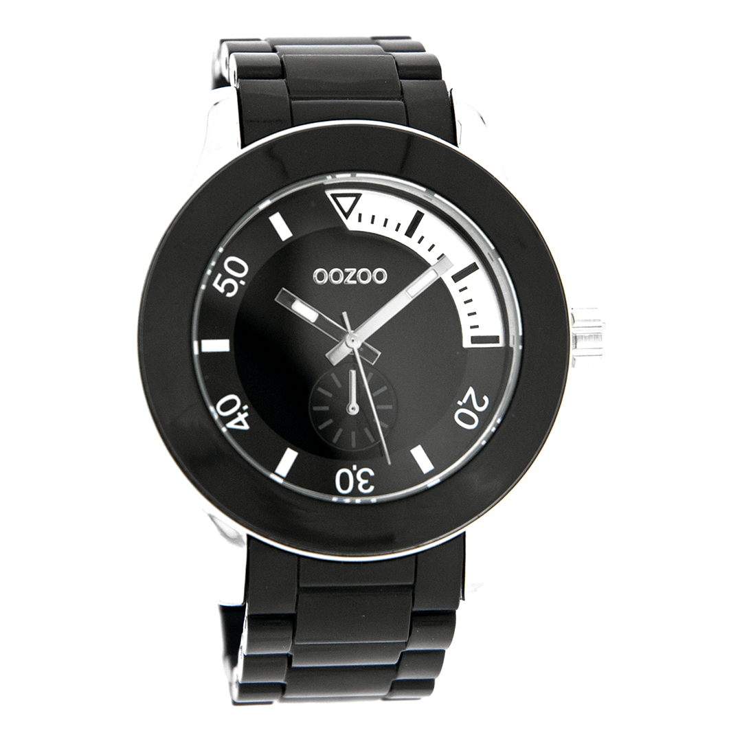 Silver coloured OOZOO watch with black plastic watch strap - C4259