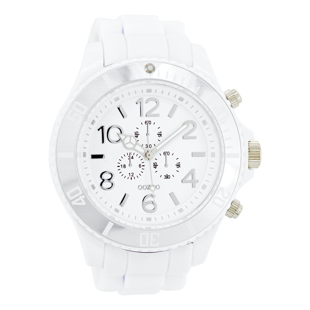 Silver coloured OOZOO watch with white rubber strap - C4820