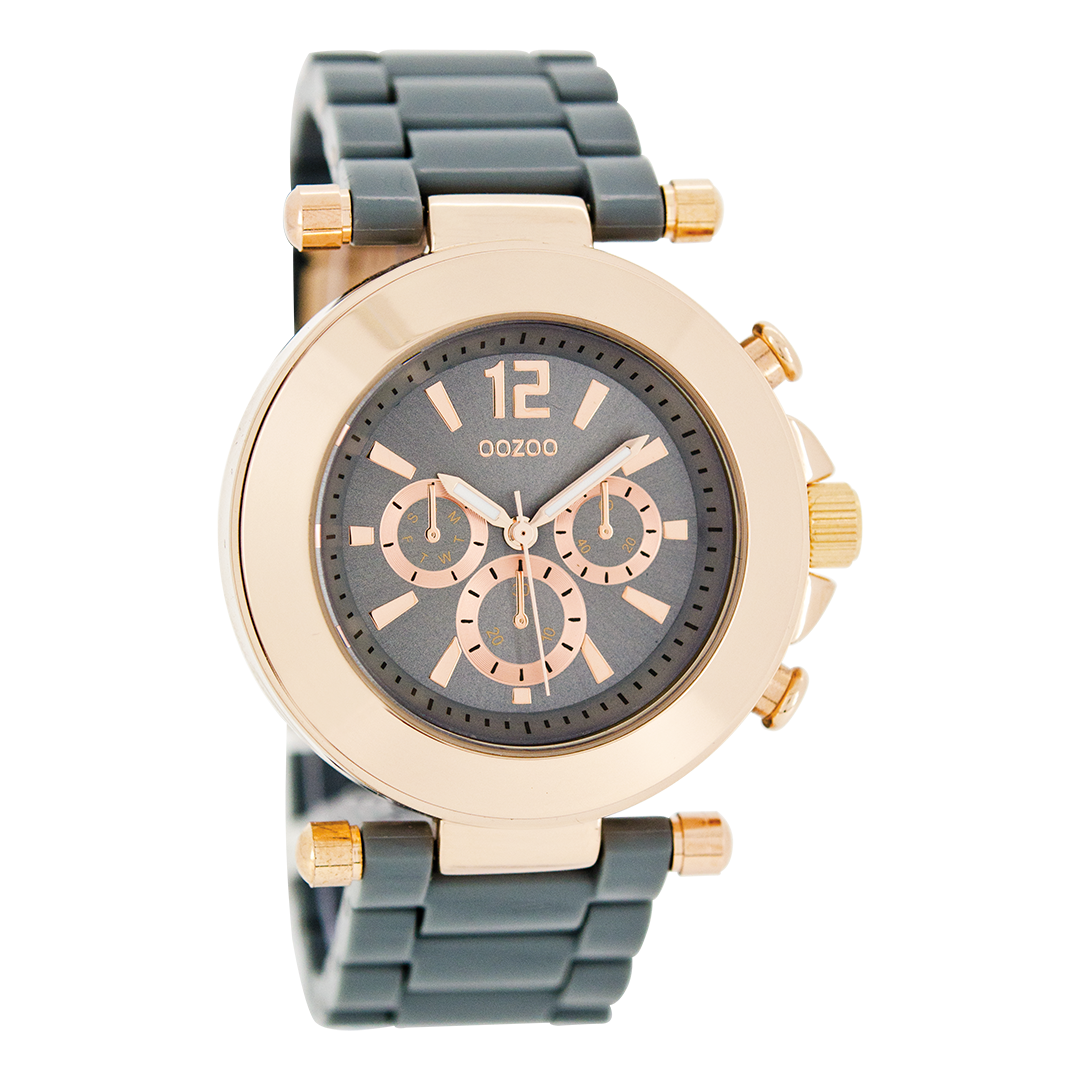 Rose gold coloured OOZOO watch with grey plastic watch strap - C4883