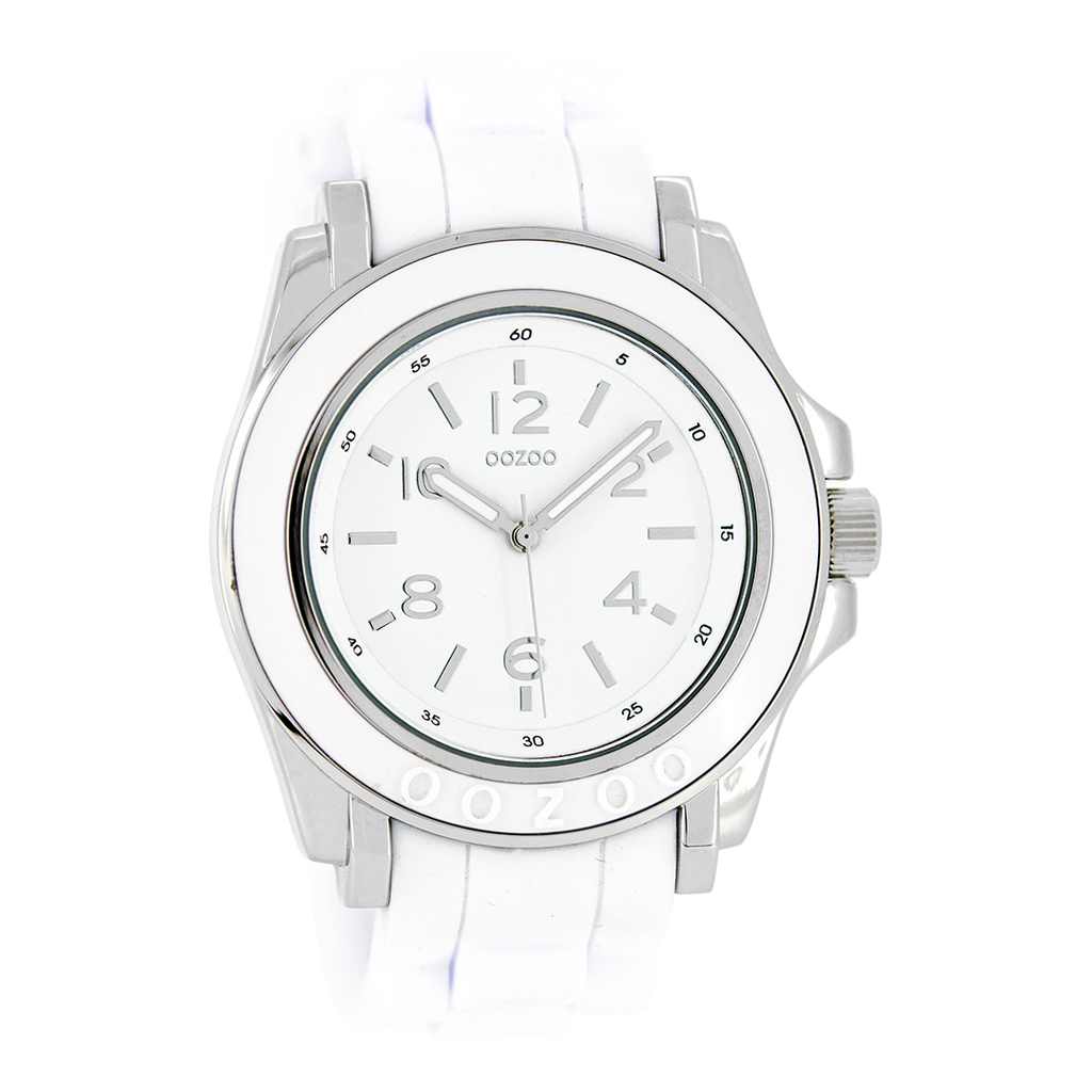 Silver coloured OOZOO watch with white rubber strap - C4915