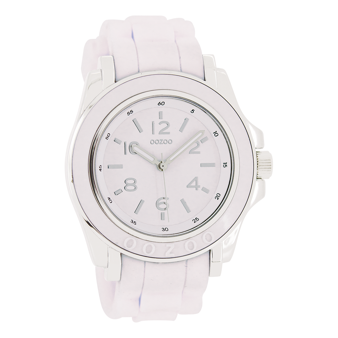 Silver coloured OOZOO watch with old pink rubber strap - C4917