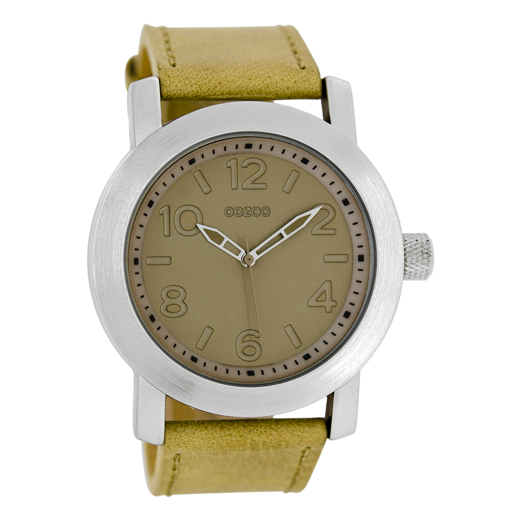 Silver coloured OOZOO watch with sand leather strap - C5151