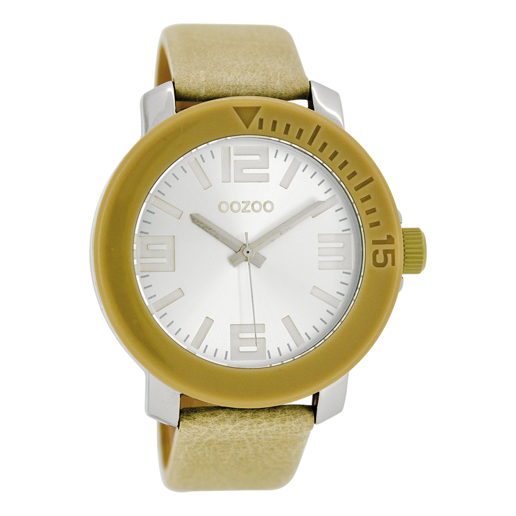 Silver coloured OOZOO watch with sand leather strap - C6260