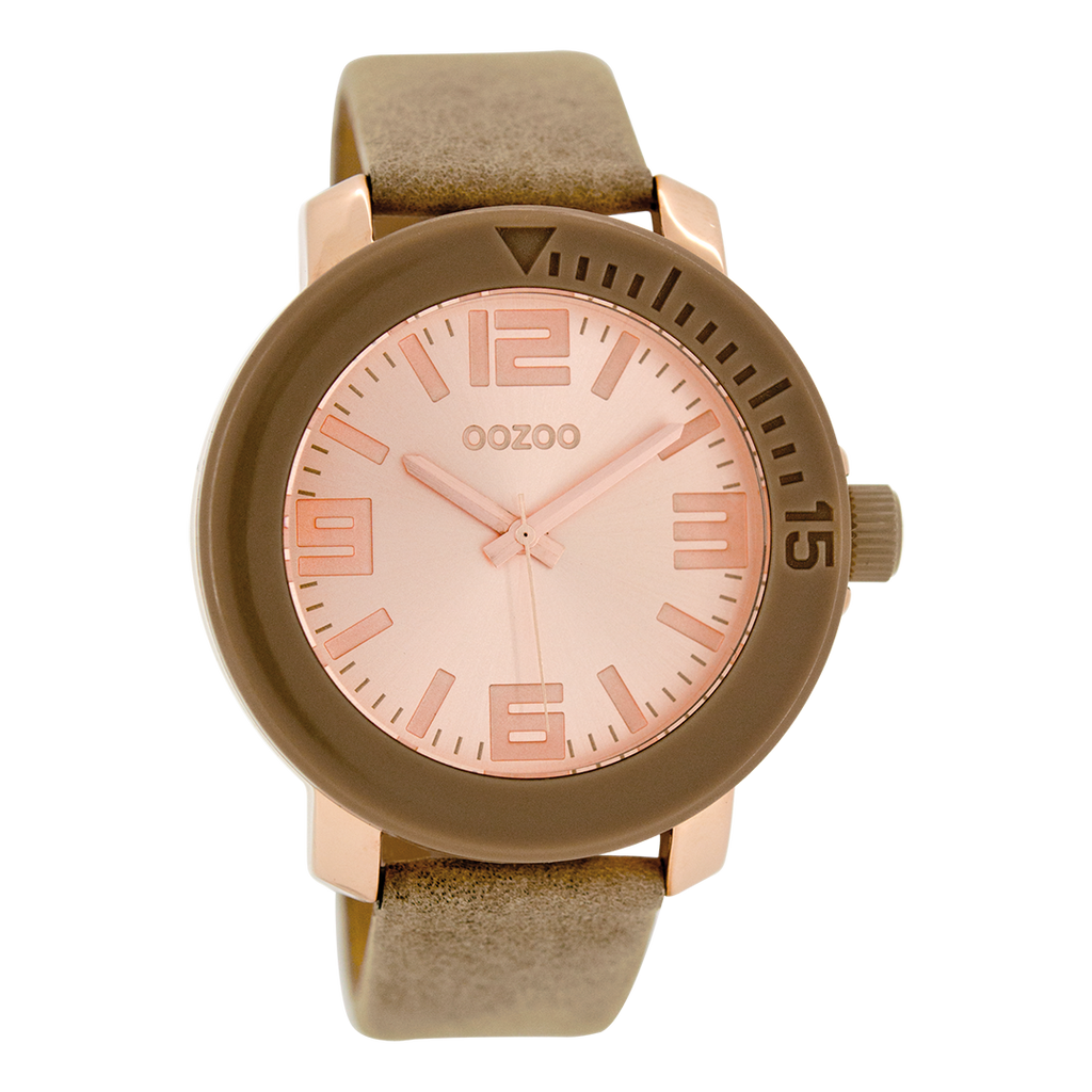 Rose gold coloured OOZOO watch with brown leather strap - C6261