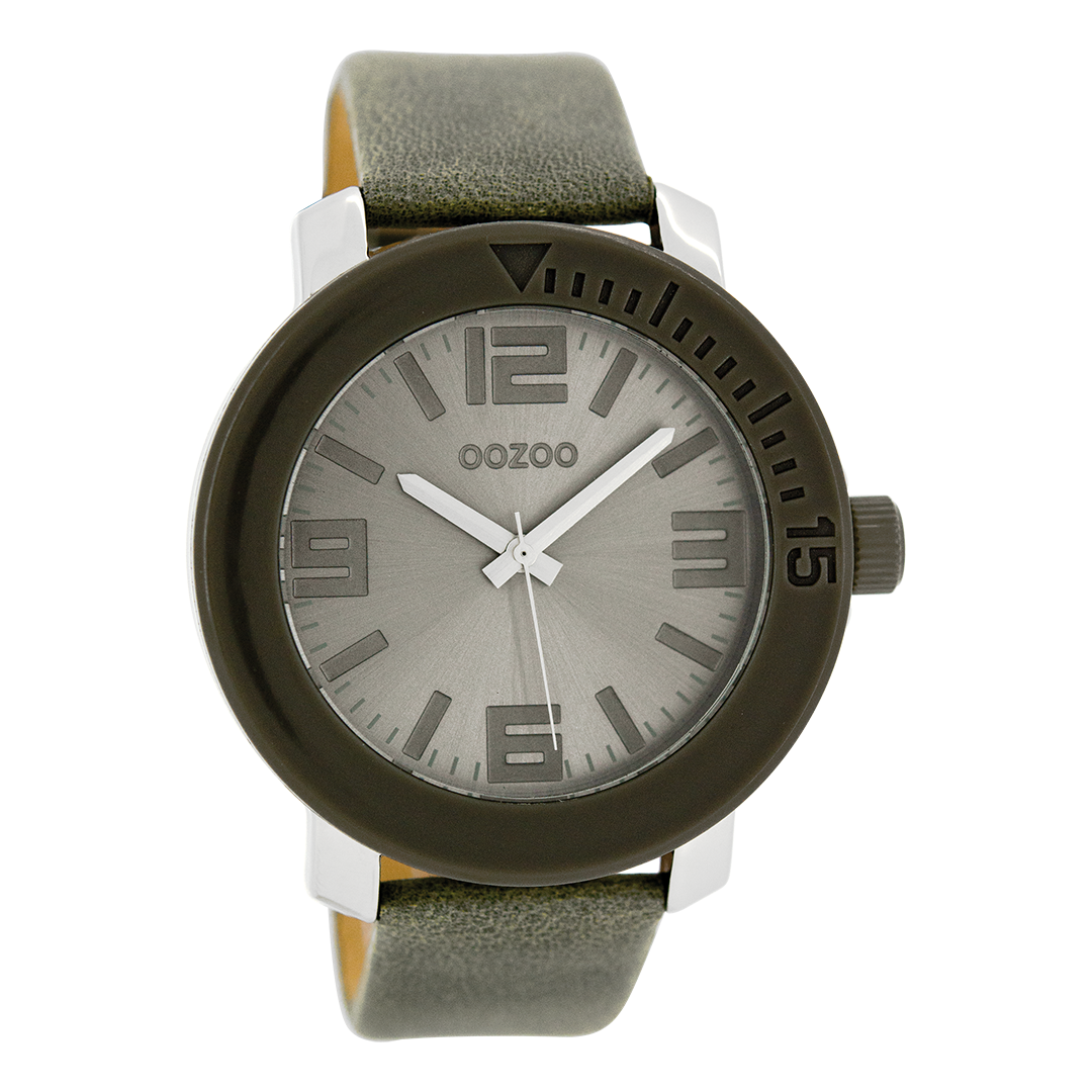 Silver coloured OOZOO watch with grey leather strap - C6263