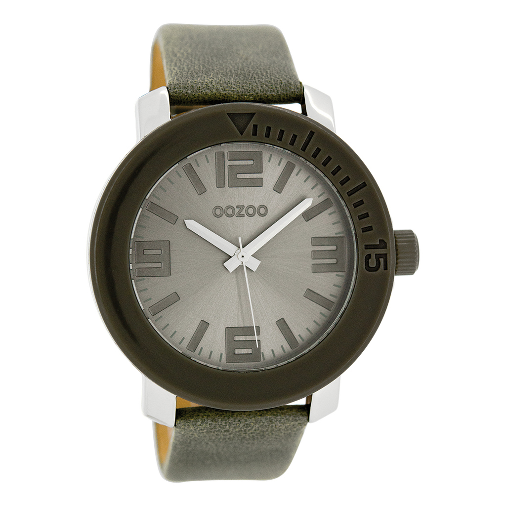 Silver coloured OOZOO watch with grey leather strap - C6263