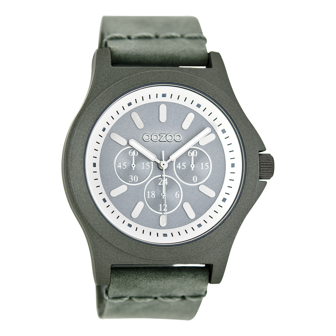 Green grey OOZOO watch with leather strap - C6513