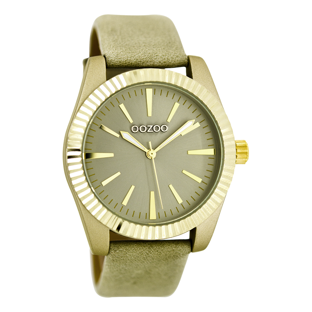 Gold coloured OOZOO watch with sand leather strap - C6515