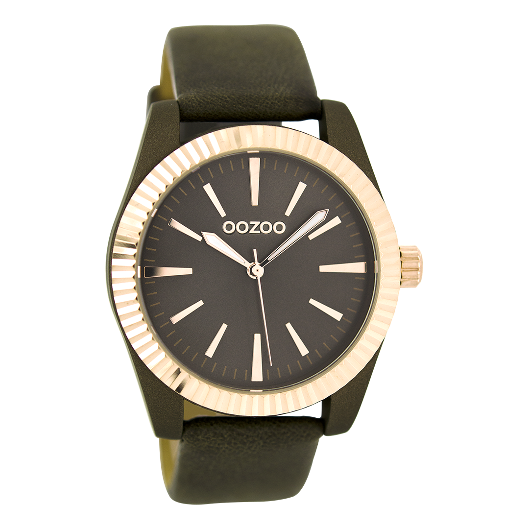 Rose gold coloured OOZOO watch with dark brown leather strap - C6518