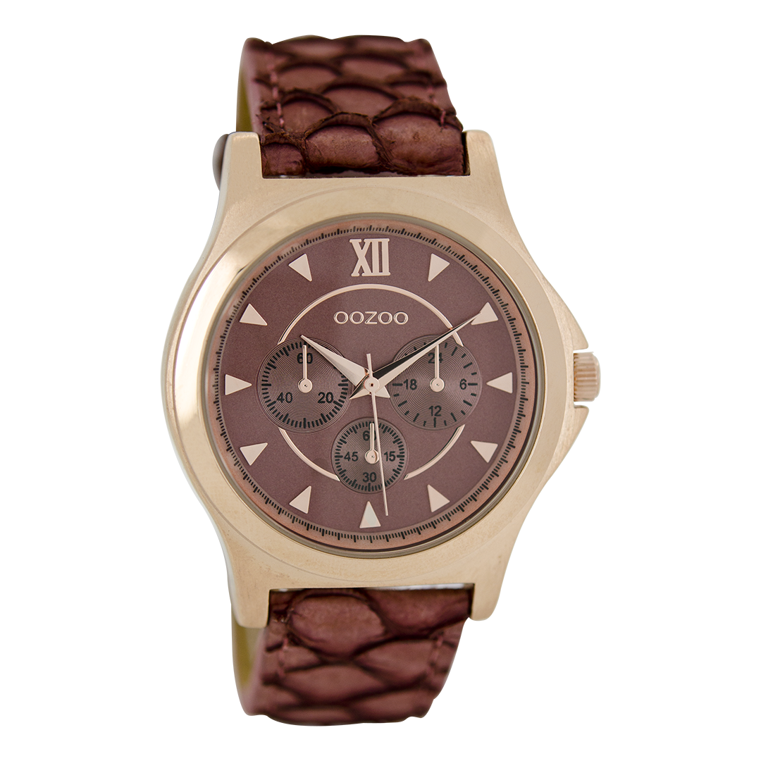 Rose gold coloured OOZOO watch with coral coloured leather strap - C6572