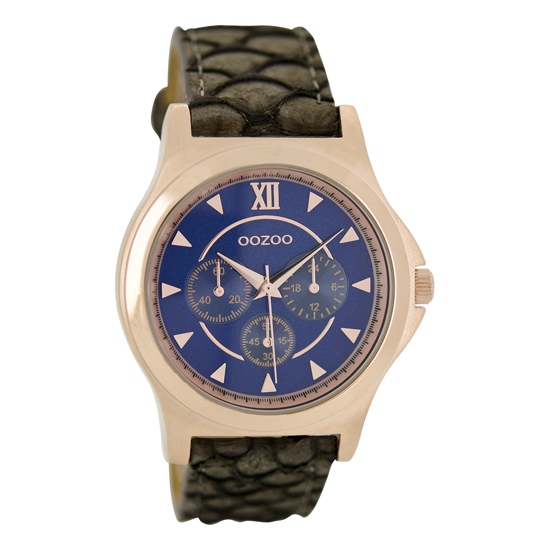 Rose gold coloured OOZOO watch with dark brown leather strap - C6573