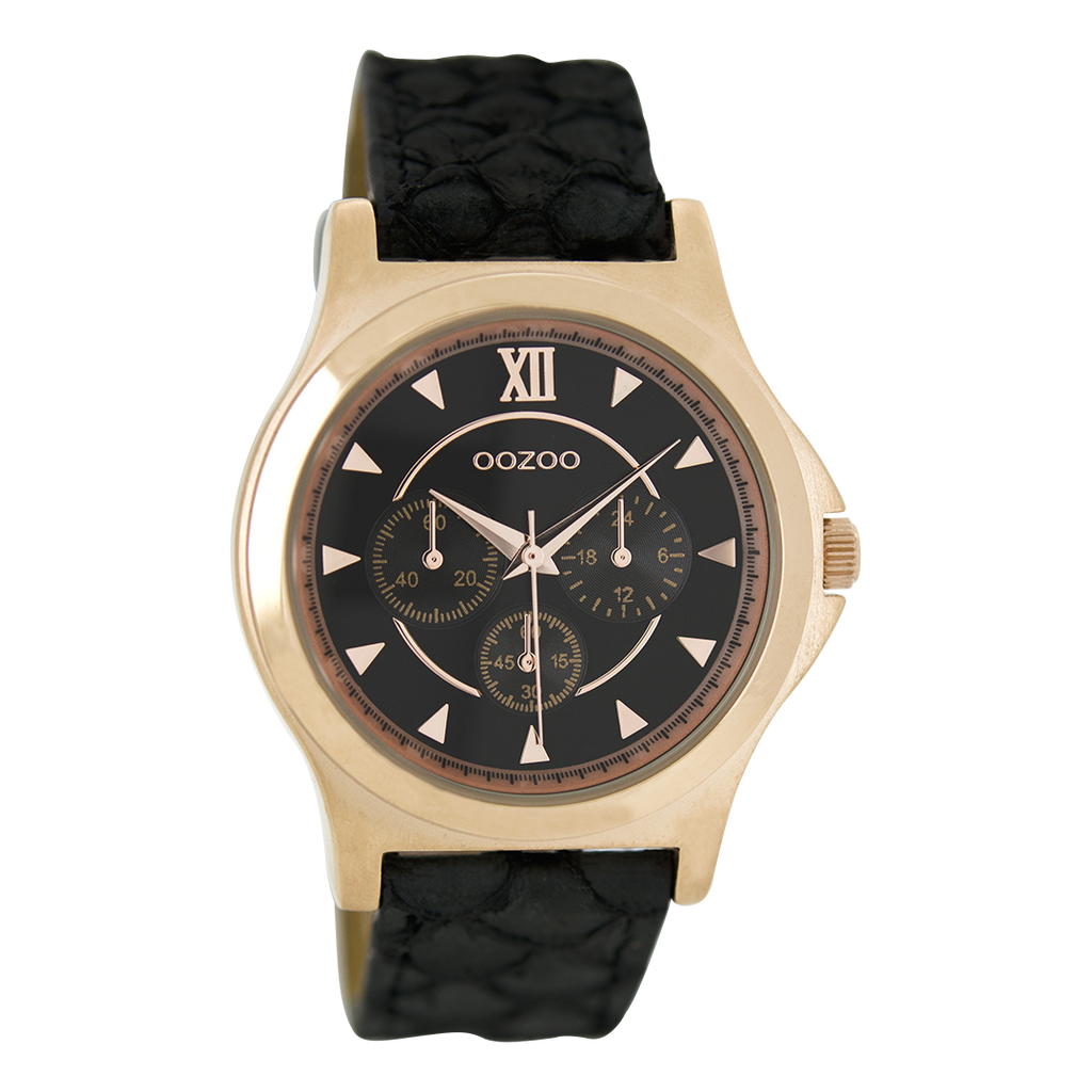 Rose gold coloured OOZOO watch with black leather strap - C6574