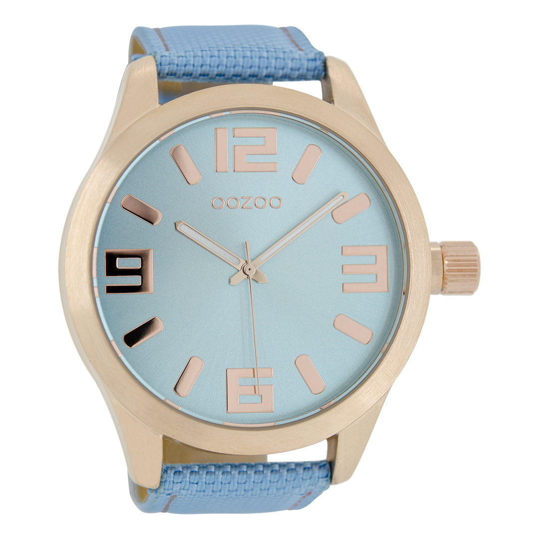 Rose gold coloured OOZOO watch with blue NATO watch strap - C6614