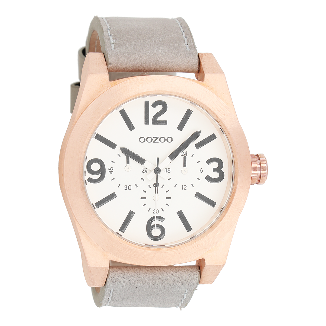 Rose gold coloured OOZOO watch with sand leather strap - C6732