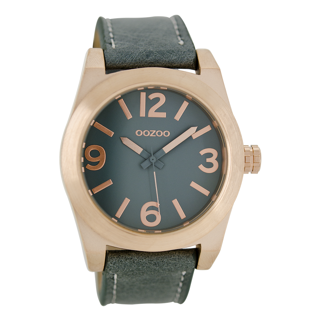 Rose gold coloured OOZOO watch with aqua grey leather strap - C6736