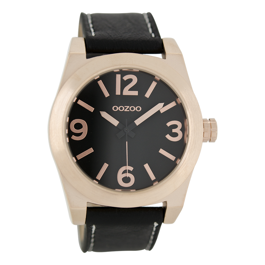 Rose gold coloured OOZOO watch with black leather strap - C6739