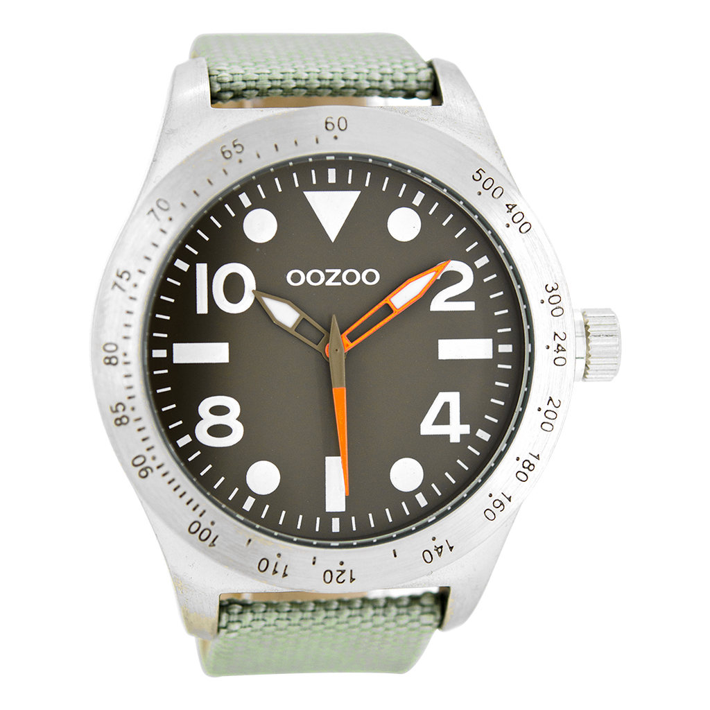 Silver coloured OOZOO watch with mint green NATO watch strap - C6750
