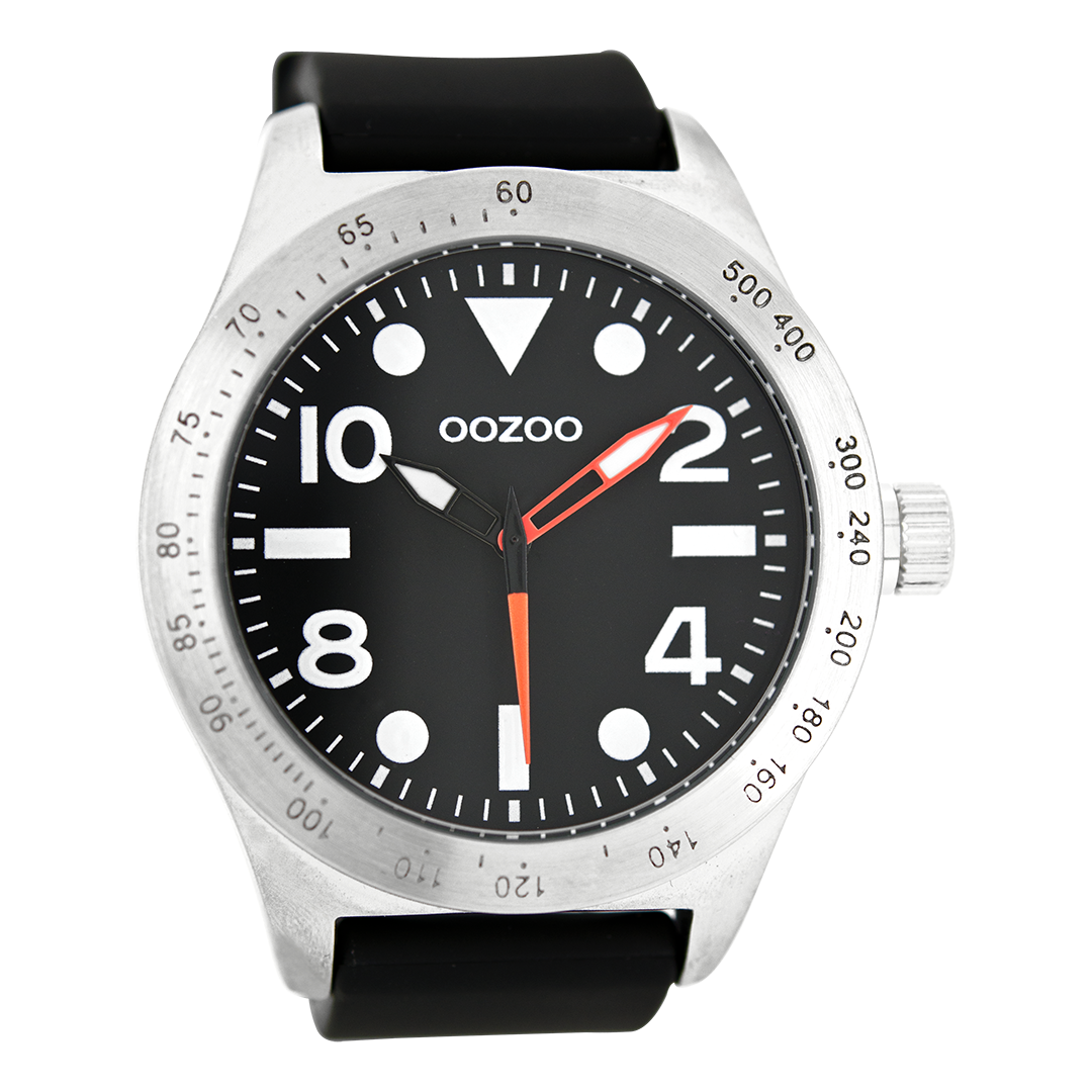 Silver coloured OOZOO watch with black rubber strap - C6753