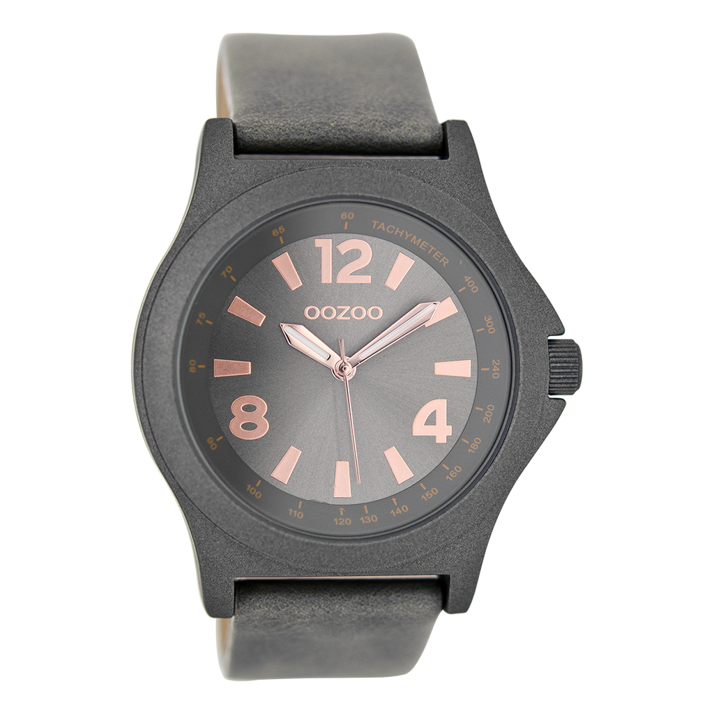Grey OOZOO watch with leather strap - C6877