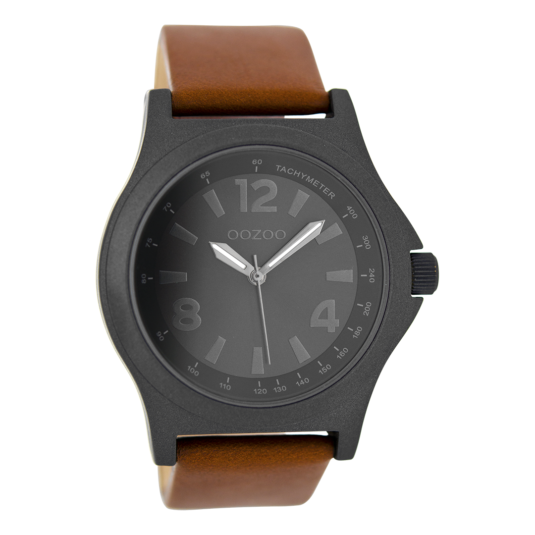 Black OOZOO watch with brown leather strap - C6879