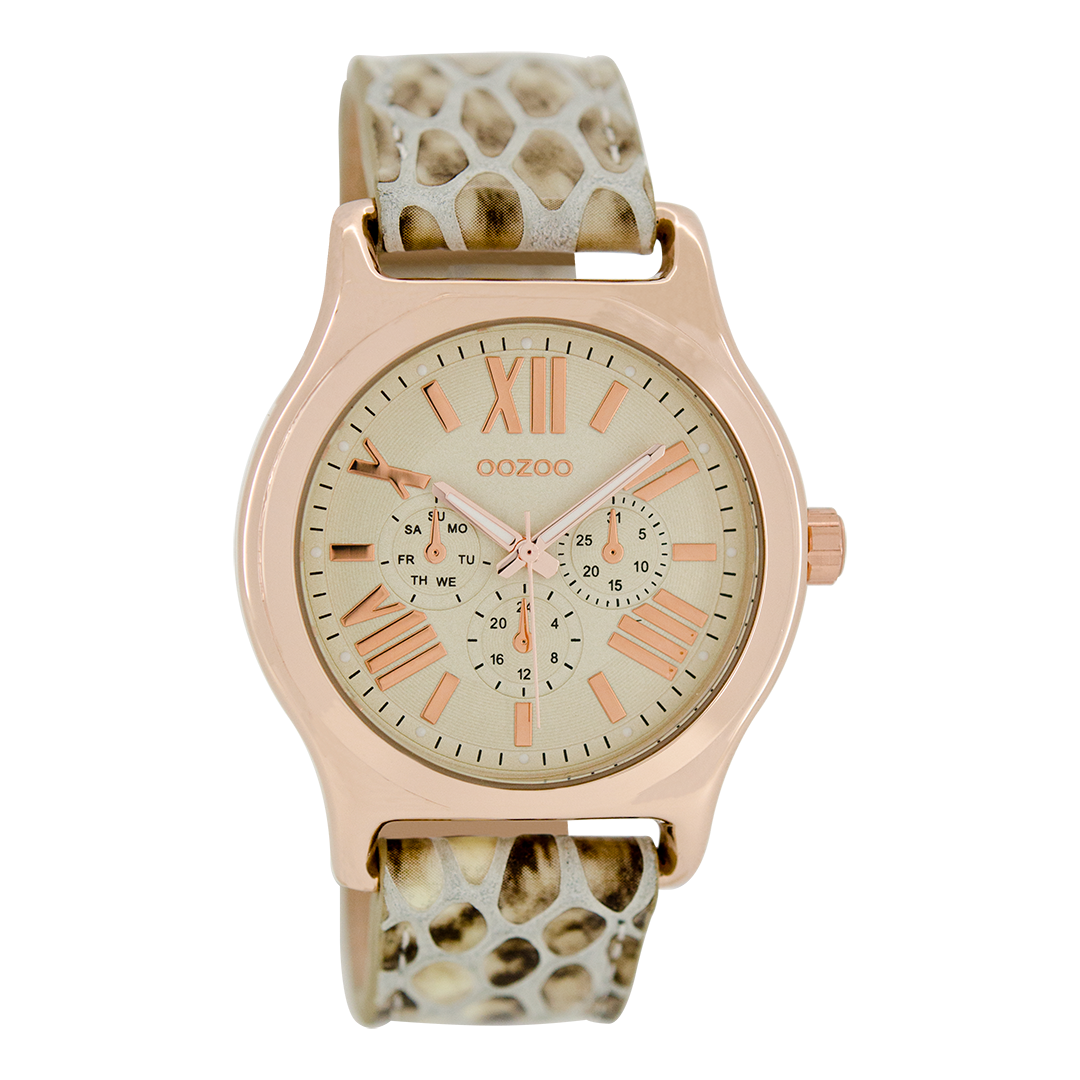 Rose gold coloured OOZOO watch with sand leather strap - C7613