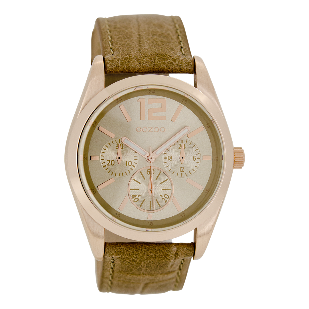 Rose gold coloured OOZOO watch with camel leather strap - C7622