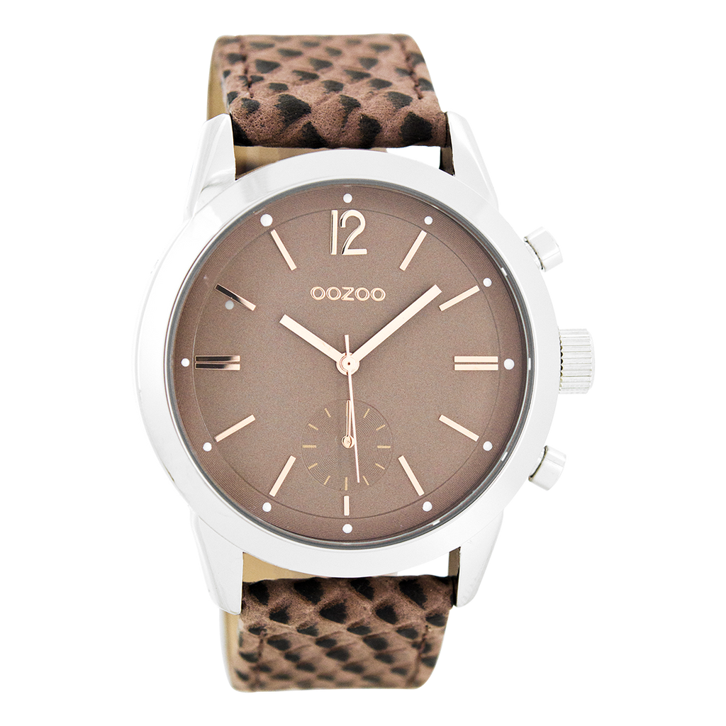 Silver coloured OOZOO watch with pink grey leather strap - C8013