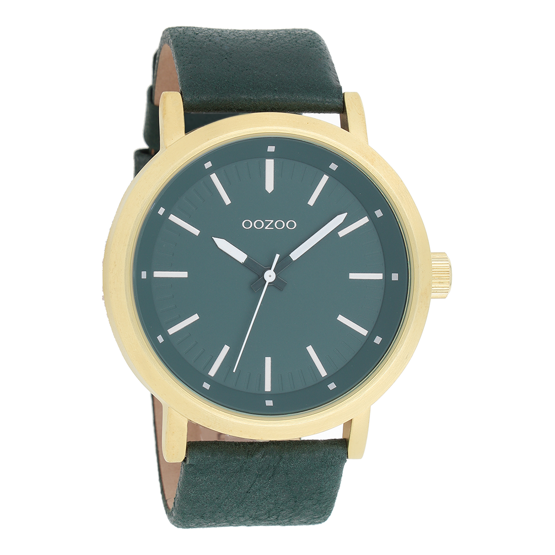 Gold coloured OOZOO watch with dark green leather strap - C8252