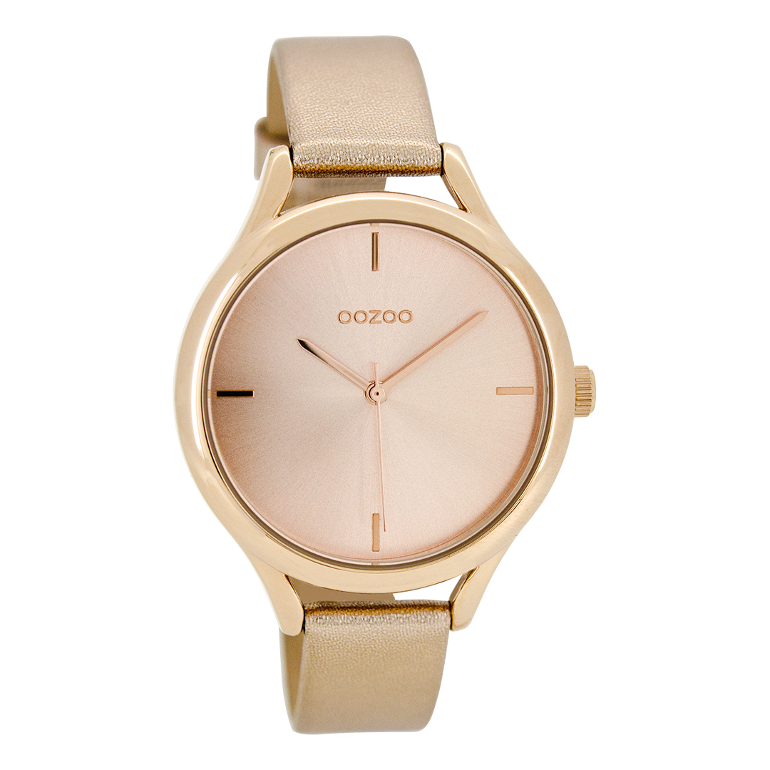 Rose gold coloured OOZOO watch with leather strap - C8347