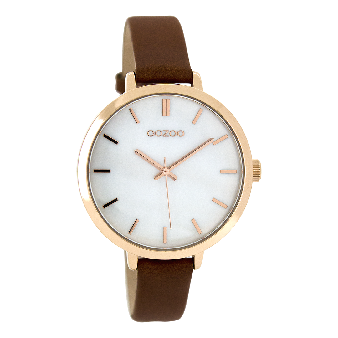 Rose gold coloured OOZOO watch with brown leather strap - C8358