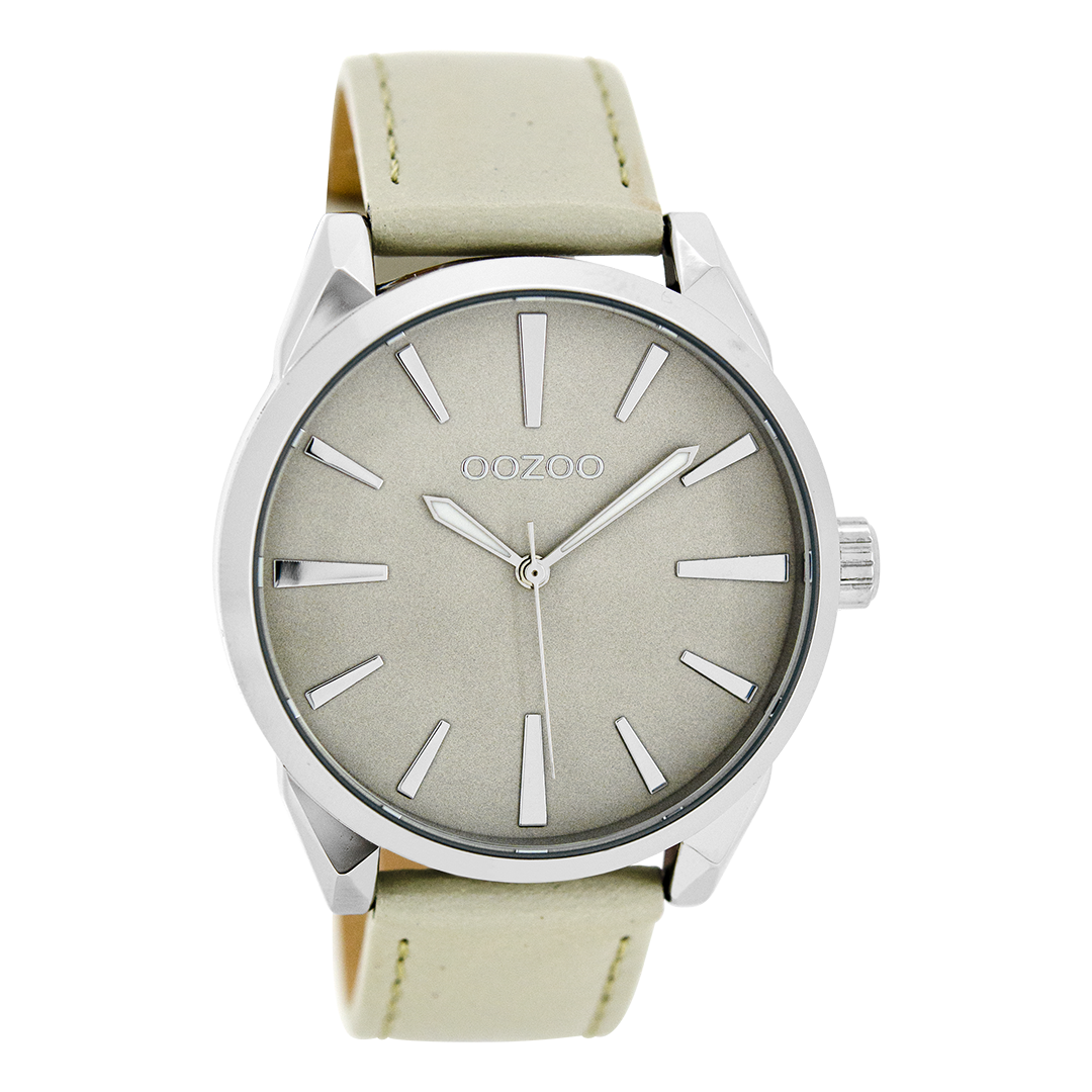Silver coloured OOZOO watch with grey leather strap - C8360