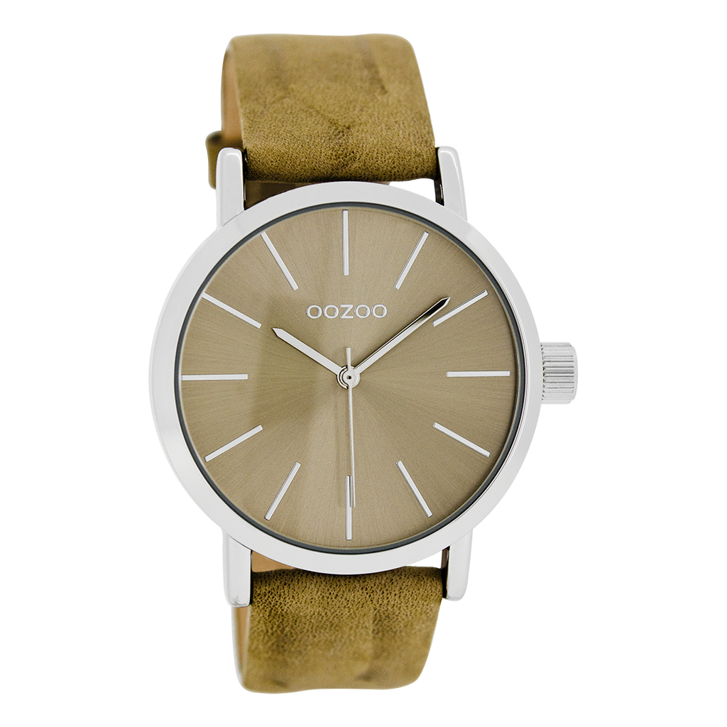 OOZOO Montre en couleur argent avec bracelet en cuir en sable - C8420