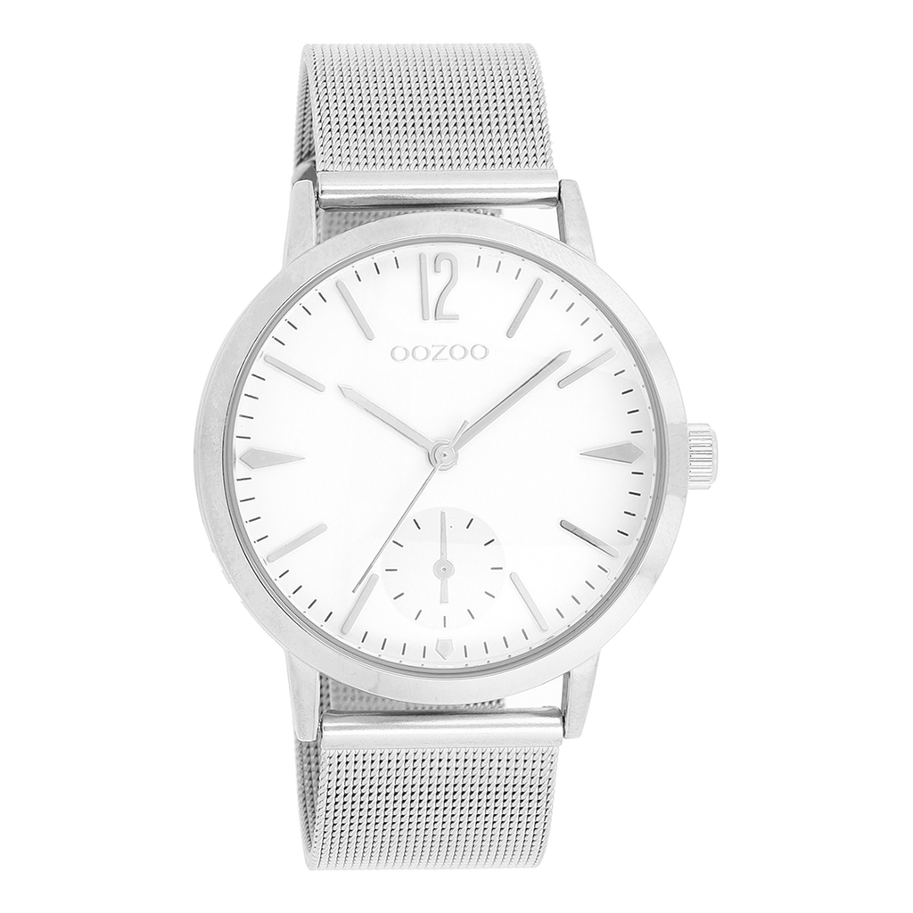 Silver coloured OOZOO watch with metal mesh bracelet - C8610